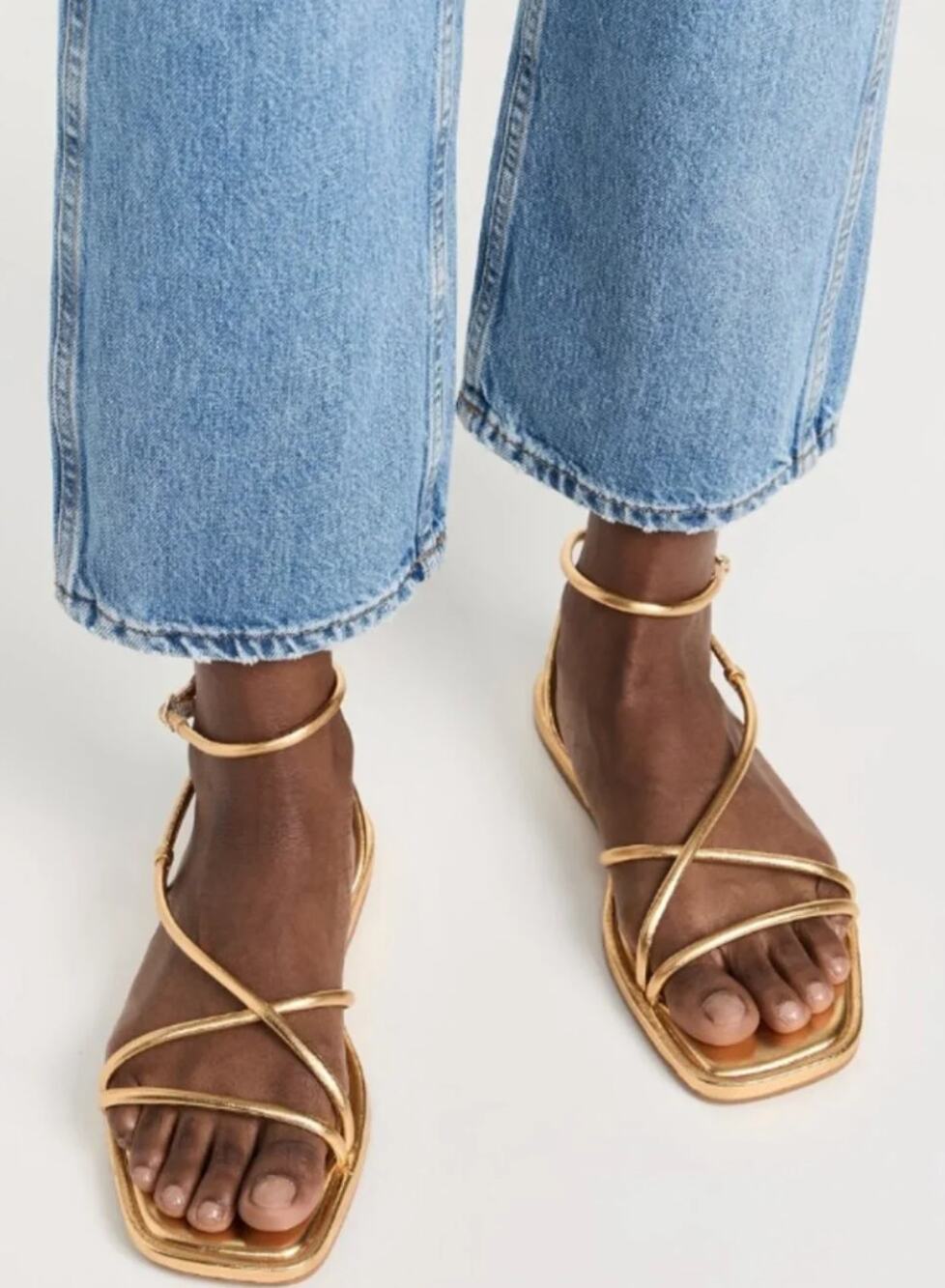 Loeffler Randall Noor Flat Sandals 8.5 NWT Gold Tan Tuckernuck Resort Leather